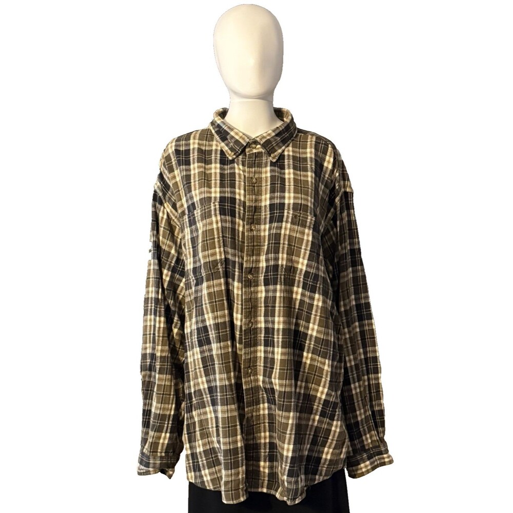 Carhartt Flannel Plaid Button Down Shirt Black Olive LS Workwear Gorpcore SZ 3XL